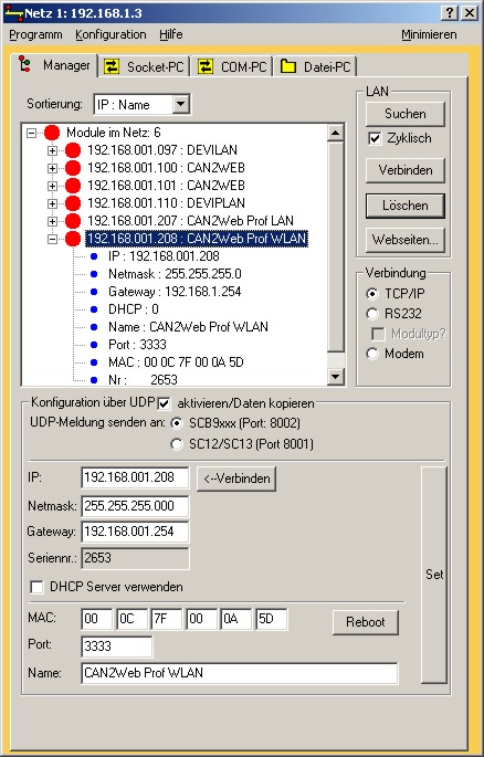 PC Tool DeviLAN Control: Netzwerkkonfiguration